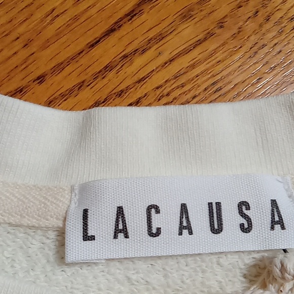 LACAUSA WOMENS EXTRA SMALL XS Top Sweatshirt Shirt NEW Casual Cream Organic - Picture 5 of 6